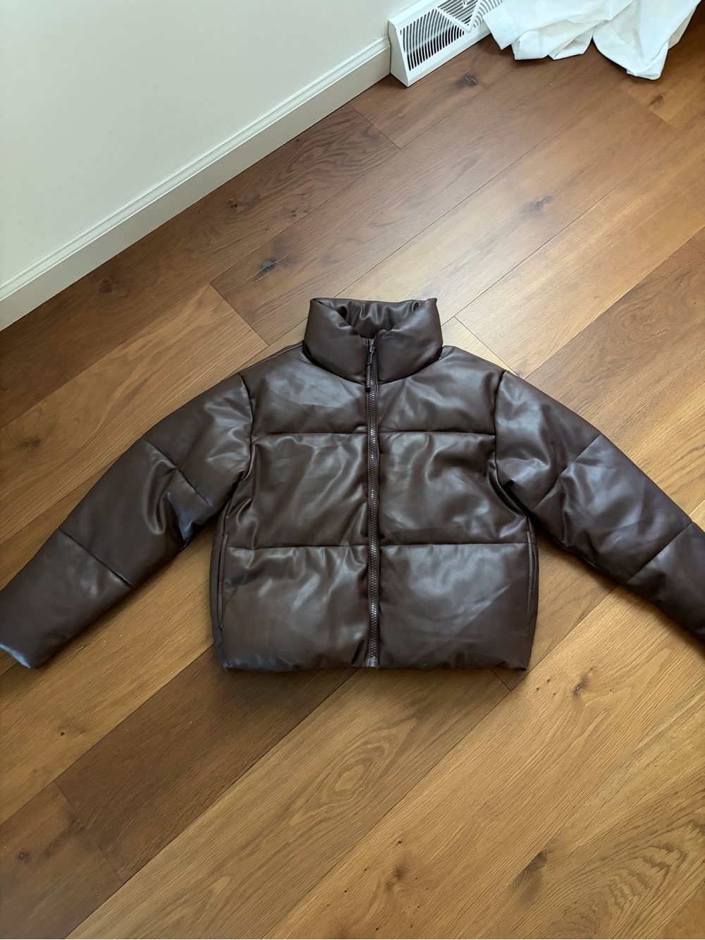 Old Navy Dark Brown Faux Leather Puffer Jacket - Women's